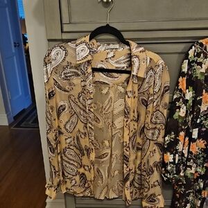 Alice + Olivia Paisley Button Down Shirt in Tan and Brown